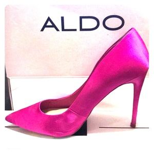 Aldo Pink Silk Heels with Multicolor bottom